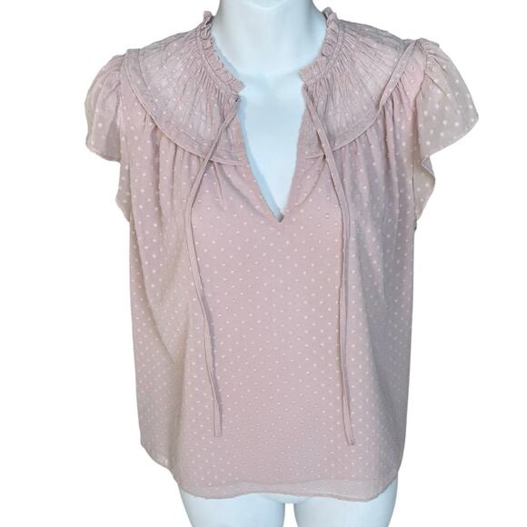 Express Lined Pink Ruffle Blouse Womens M Flutter Sleeve Feminine Coquette Top - Picture 2 of 16